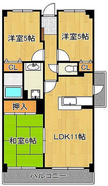 サンシティ・アヴァンテ ｜福岡県北九州市小倉南区津田1丁目(賃貸マンション3LDK・6階・66.40㎡)の写真 その2