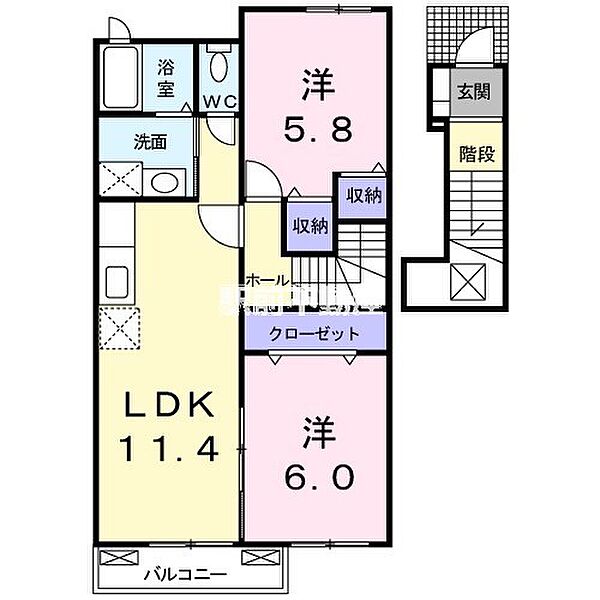エクセラン 202｜熊本県荒尾市牛水(賃貸アパート2LDK・2階・55.81㎡)の写真 その2
