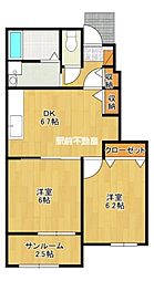 ヌーベル・ヴィラ 2DKの間取図画像