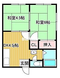 コーポ月見ケ丘 2DKの間取図画像