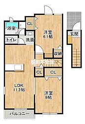 コンフォートパレス1 2LDKの間取図画像