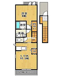 JR鹿児島本線 銀水駅 徒歩4分の賃貸アパート 2階1LDKの間取り