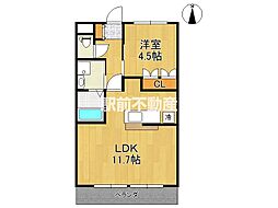 メルヴェールハイム 1LDKの間取図画像