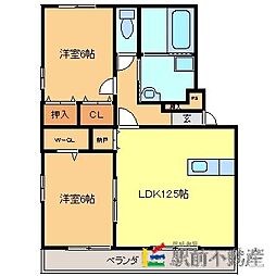 パークハイム黄金 2LDKの間取図画像