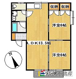 田隈コーポ 2LDKの間取図画像