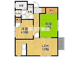 シャトレ深町B 2LDKの間取図画像
