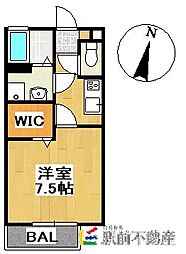 セジュールソシア 1Kの間取図画像