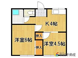 藤本アパート 2Kの間取図画像