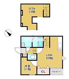 ベルフルール旭 1階1LDKの間取り