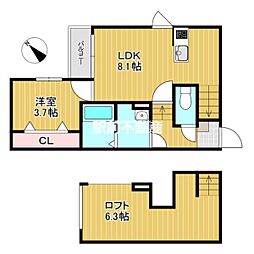 ハレクラニ鳥栖 202 2階1LDKの間取り