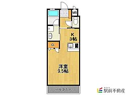 レジデンス蔵上 1Kの間取図画像