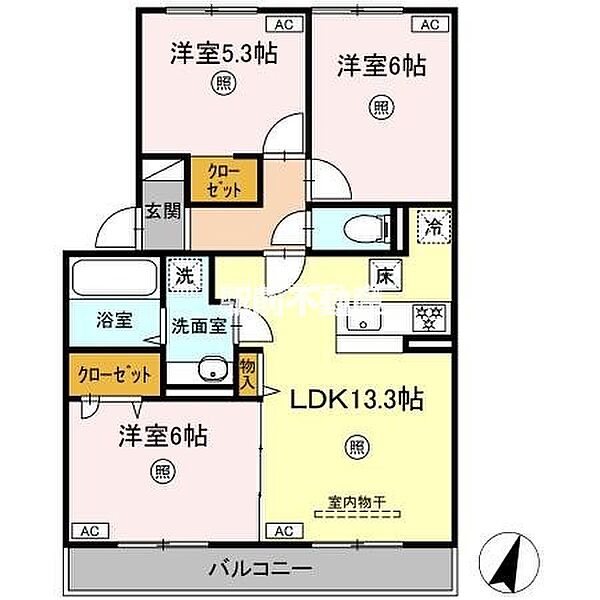 LUSSOIV　B棟 105｜佐賀県鳥栖市曽根崎町(賃貸アパート3LDK・1階・67.54㎡)の写真 その2