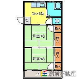 磯野荘 1階2DKの間取り