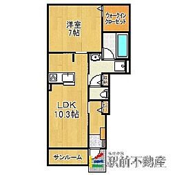 甘木鉄道 高田駅 徒歩28分の賃貸アパート 1階1LDKの間取り