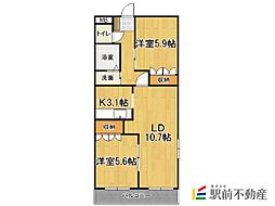 コア・やすの2 2LDKの間取図画像
