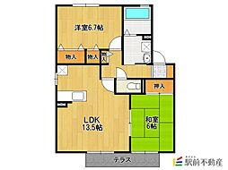 ヴェル・プロフォーン　C棟 2階2LDKの間取り