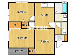 グリーンハイツB 3DKの間取図画像