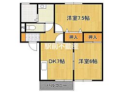 セジュール希みが丘 2DKの間取図画像