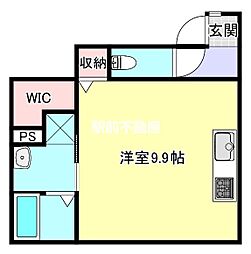 シャインラッシュII 1階ワンルームの間取り