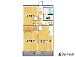 スタウトハイツ・ヒラタ 2階2DKの間取り