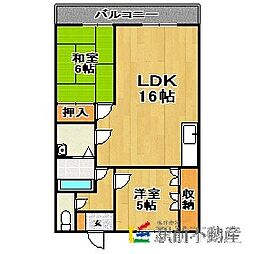 パレけやき2番館 2LDKの間取図画像