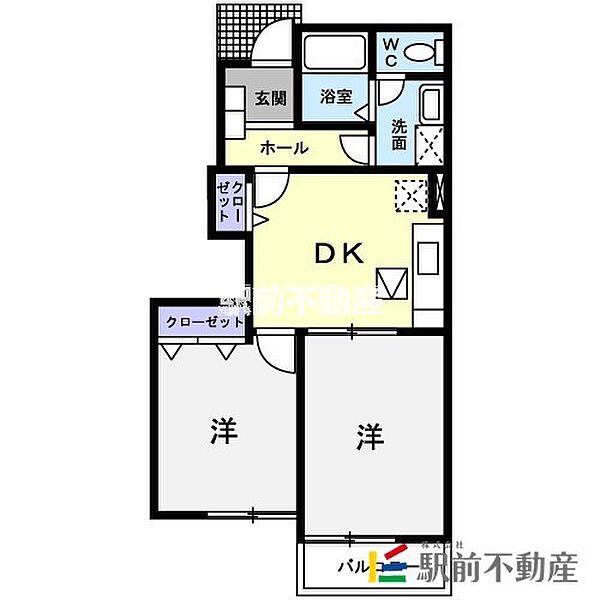 サイプレスリッジB 102｜福岡県久留米市上津町(賃貸アパート2DK・1階・40.45㎡)の写真 その2