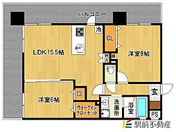 エトランゼ東櫛原15 2LDKの間取図画像