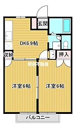 フォレスト中嶋A 2DKの間取図画像