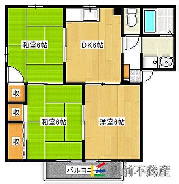 サングリーン若宮 201｜佐賀県佐賀市若宮2丁目(賃貸アパート3DK・2階・54.34㎡)の写真 その2