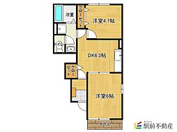 ラフィーネB 2DKの間取図画像