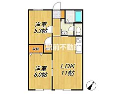 エスポワール上峰A 2LDKの間取図画像