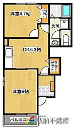 エレガンツァ 2DKの間取図画像