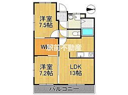 アレクサンドライト八女 2LDKの間取図画像