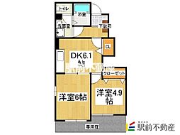 ハナミズキA 2DKの間取図画像