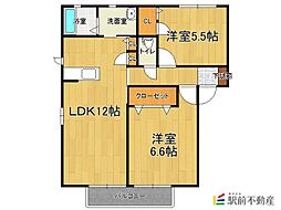 フォーレス中古賀A 2LDKの間取図画像