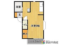 ハミング下大利 1Kの間取図画像