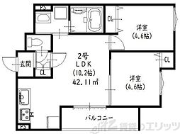 吹田市原町3丁目アパート 2LDKの間取図画像