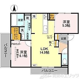 D-residence高槻市下田部A 2LDKの間取図画像