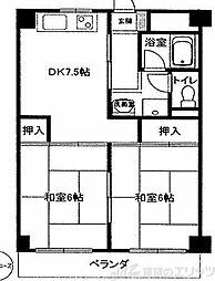 北邑ビル 2DKの間取図画像