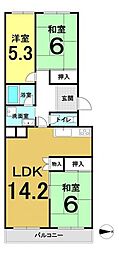 塚口ハウス2号棟 3LDKの間取図画像