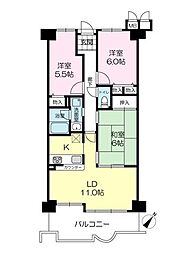 サンシティ朝霧 3LDKの間取図画像