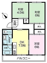 ローレルハイツ加古川1棟 3DKの間取図画像
