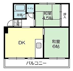 サニーハイツ加古川1号棟 2DKの間取図画像