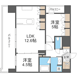 シーズンフラッツ渡辺通 2LDKの間取図画像
