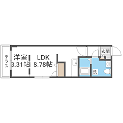 ｑｕａｄｏｒ西新城西 4階1LDKの間取り