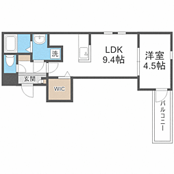 プレステージ井尻 2階1LDKの間取り