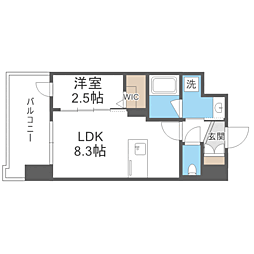 シーズンフラッツ渡辺通 1LDKの間取図画像