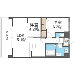 ALUNA箱崎 2LDKの間取図画像