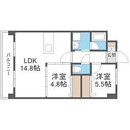 SQUARE箱崎東 2LDKの間取図画像