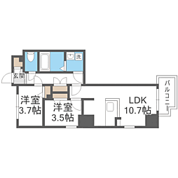 MODERN PALAZZO博多Bay 2LDKの間取図画像